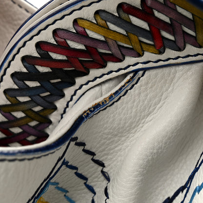 Fendi Vitello Palma Zig Zag Thread Embroidered Doctor B Hobo White Multicolor 13 of 18