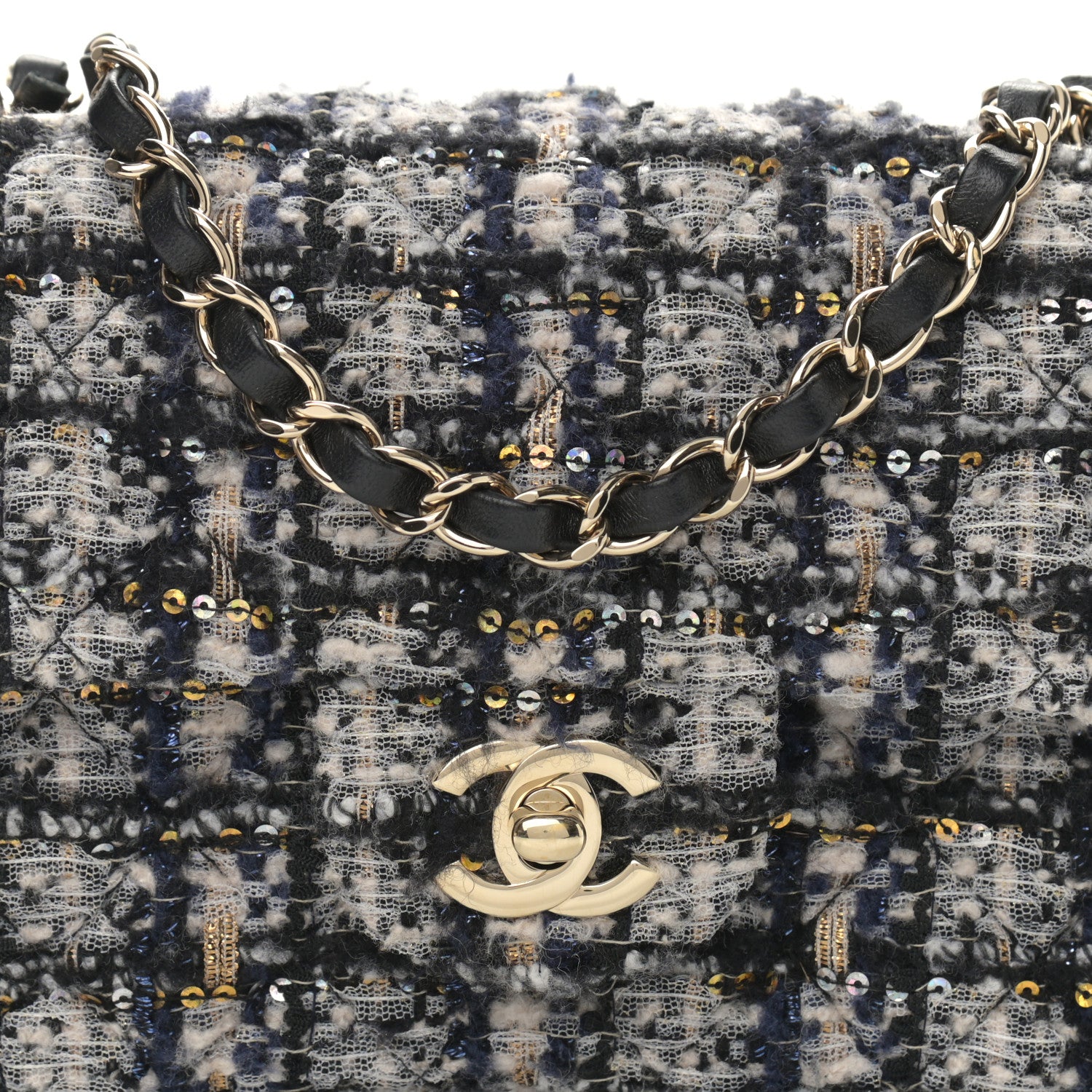 Chanel Glittered Tweed Quilted Mini Rectangular Flap Navy Blue 7 of 9