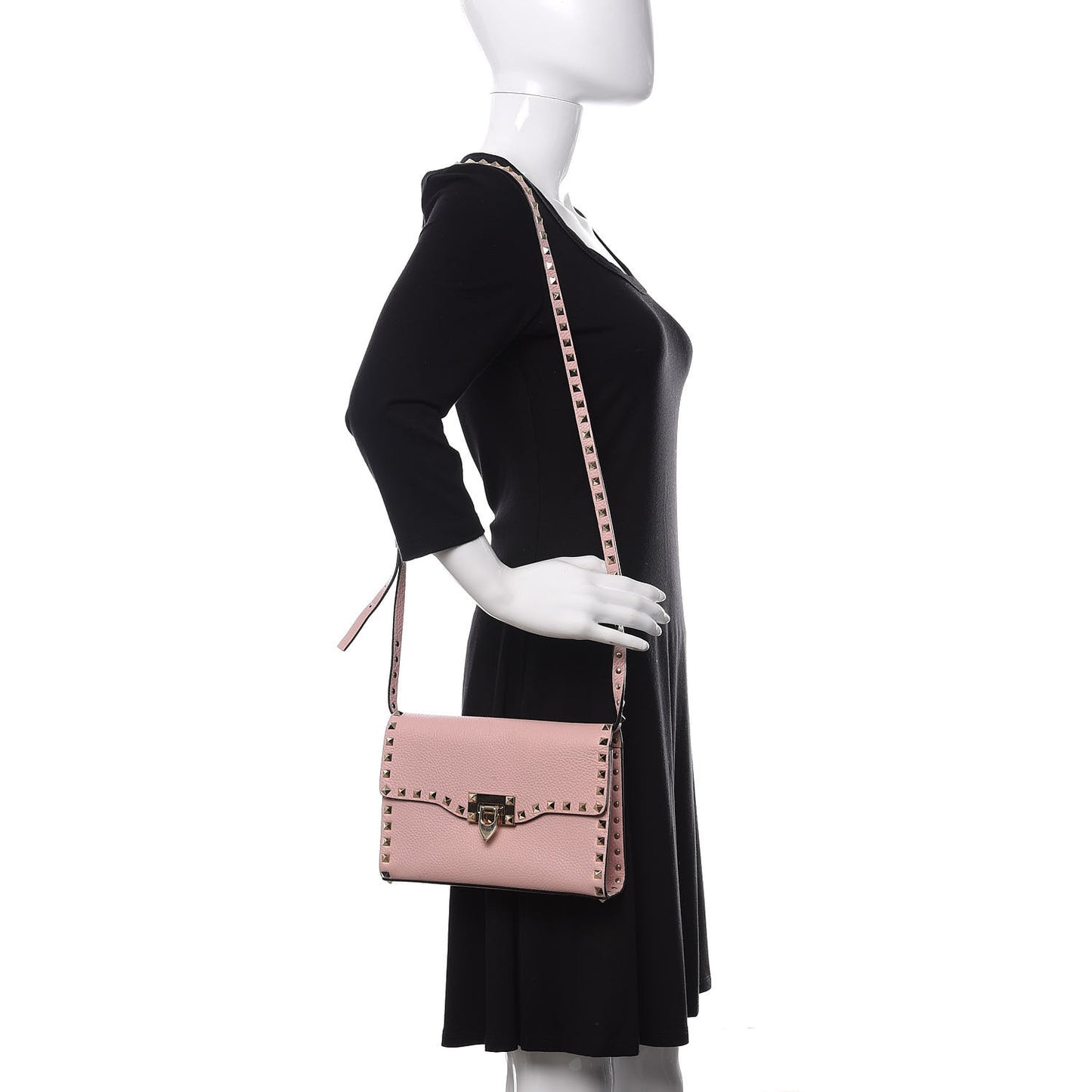 Pebbled Calfskin Medium Rockstud Flip Lock Crossbody Bag Rose Quartz