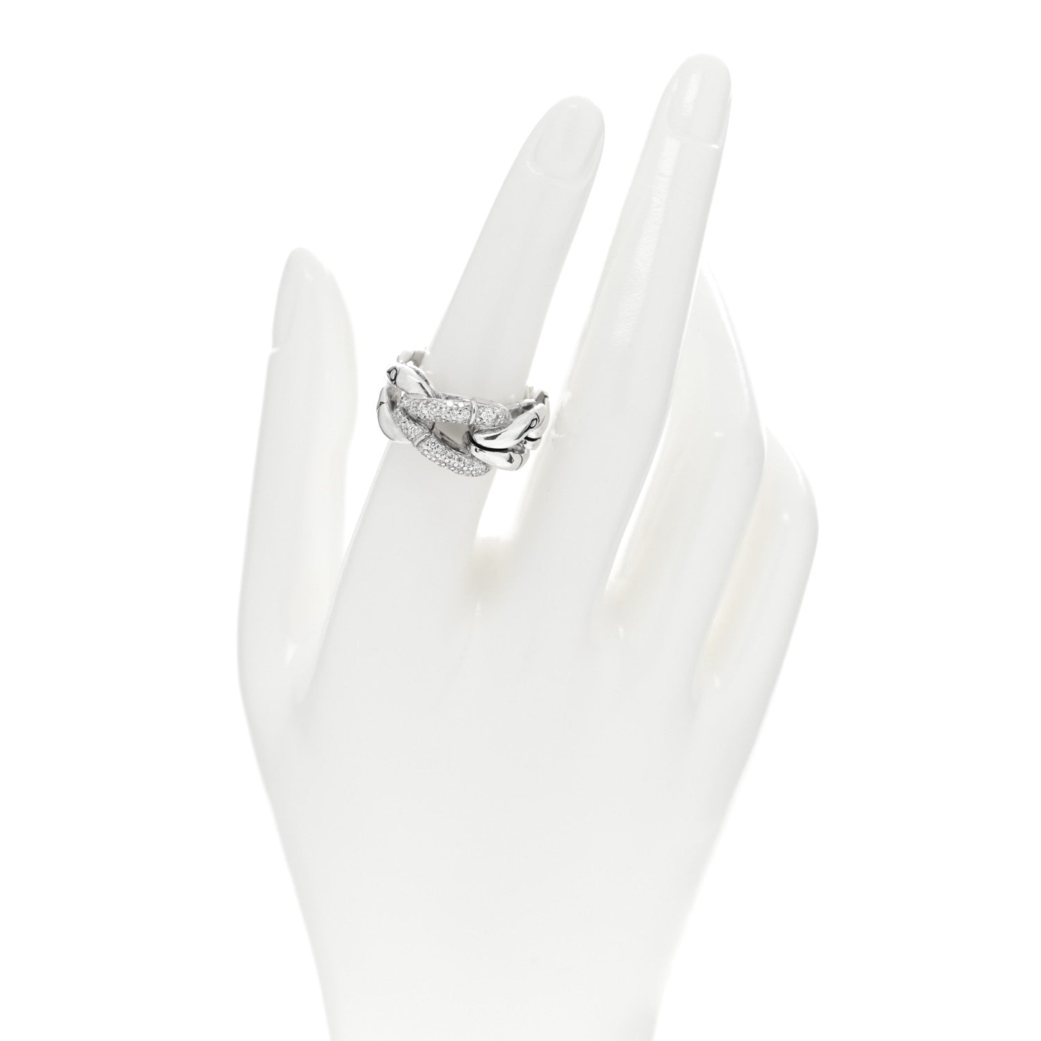 John Hardy Sterling Silver Diamond Bamboo Woven Link Ring 54 7 2 of 4