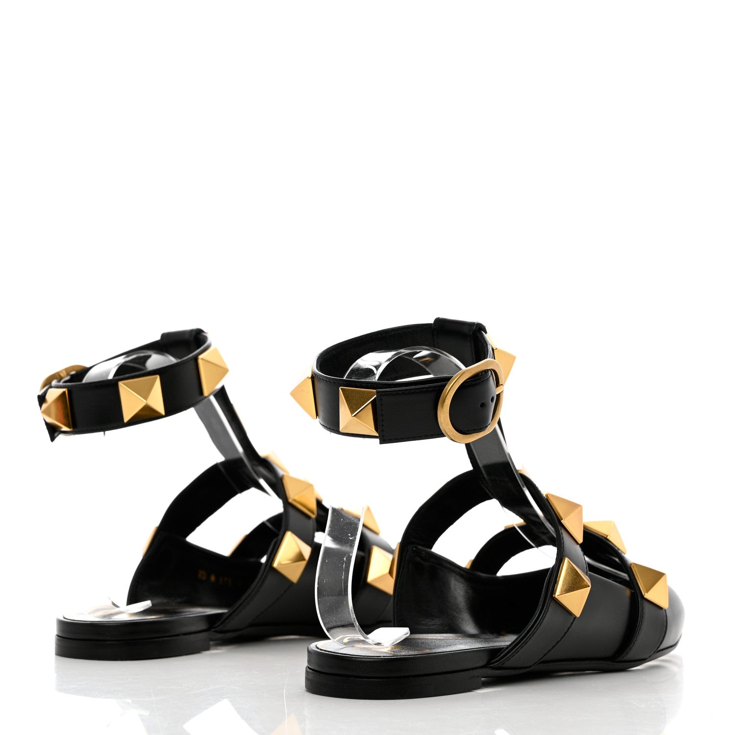 Valentino Garavani Calfskin Roman Stud Ankle Strap Flat Mules 38 Black 4 of 9