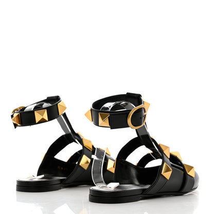 Valentino Garavani Calfskin Roman Stud Ankle Strap Flat Mules 38 Black 4 of 9
