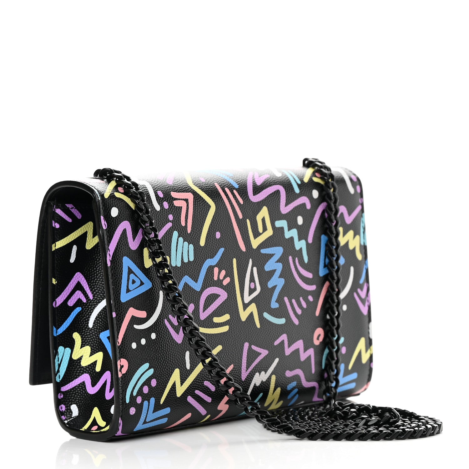Saint Laurent Grain De Poudre Small Monogram Graphic Print Kate Satchel Black 3 of 13