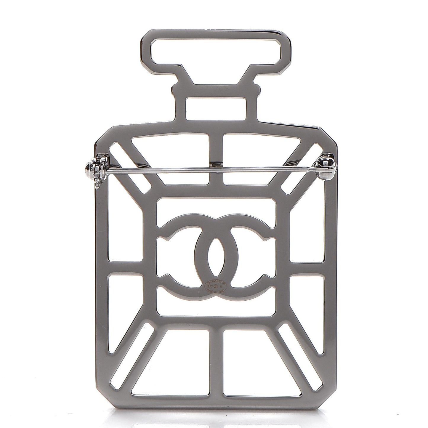 Ruthenium Crystal Perfume Bottle CC Brooch Iridescent Blue