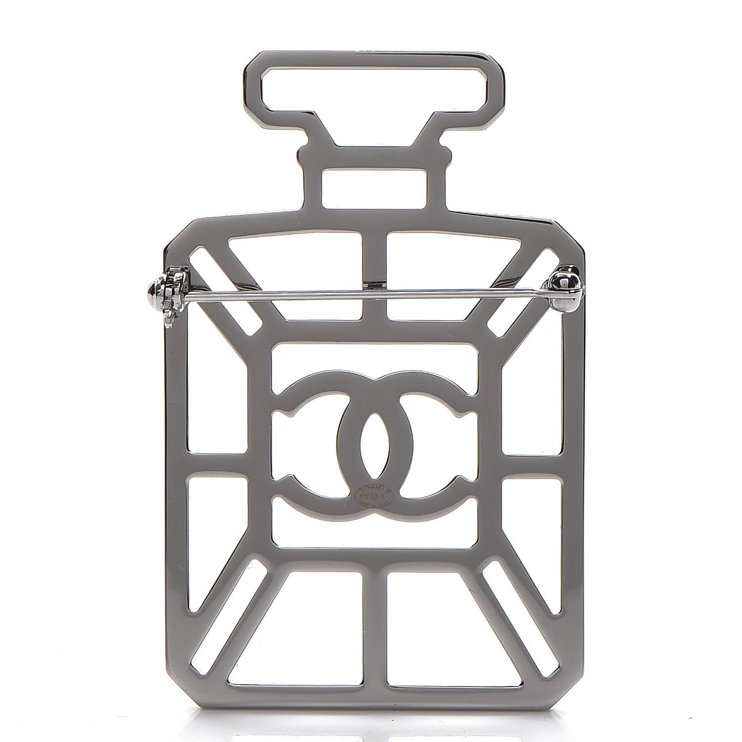 Chanel Ruthenium Crystal Perfume Bottle CC Brooch Iridescent Blue 3 of 6