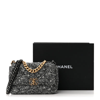 Chanel Tweed Quilted Medium Chanel 19 Flap Black Ecru 11 of 11