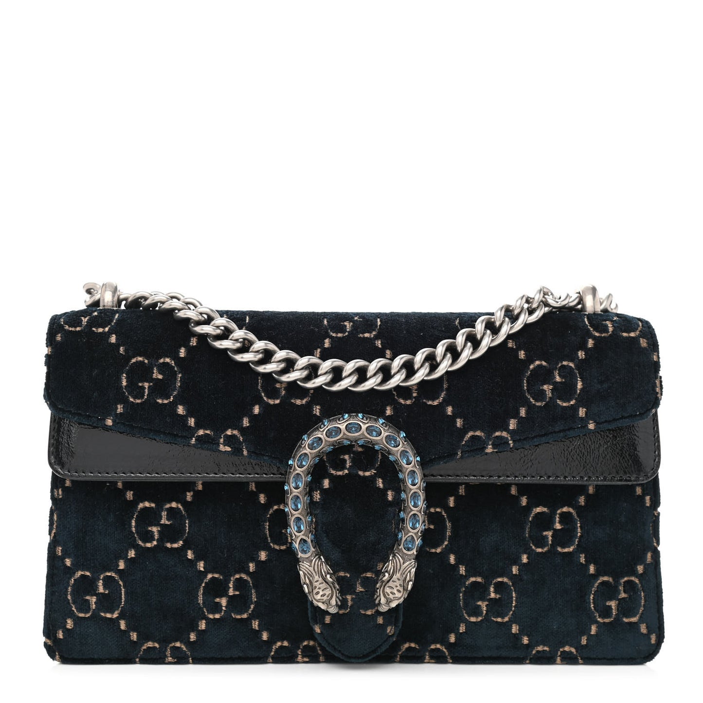Velvet Skipper Crystal GG Monogram Small Dionysus Shoulder Bag Blue Beige Black