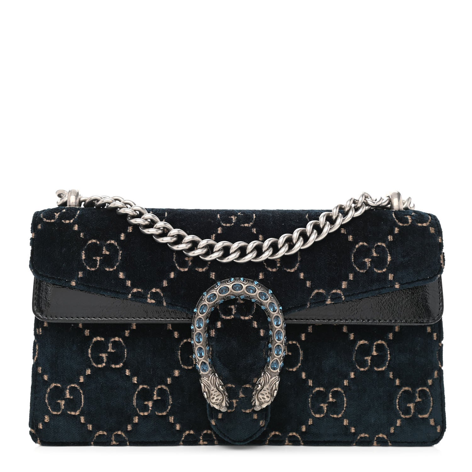 Gucci Velvet Skipper Crystal GG Monogram Small Dionysus Shoulder Bag Blue Beige Black 1 of 10