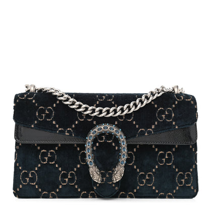 Gucci Velvet Skipper Crystal GG Monogram Small Dionysus Shoulder Bag Blue Beige Black 1 of 10