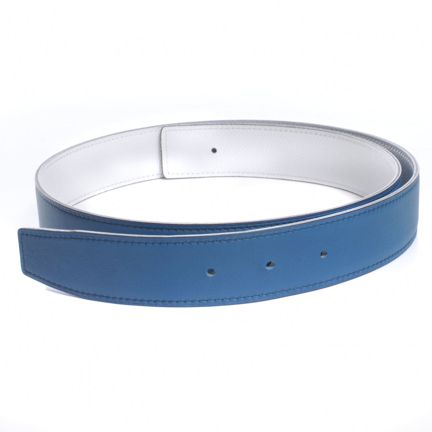 Swift Epsom Reversible Belt Strap Bleu de Galice and Blanc 85 NEW