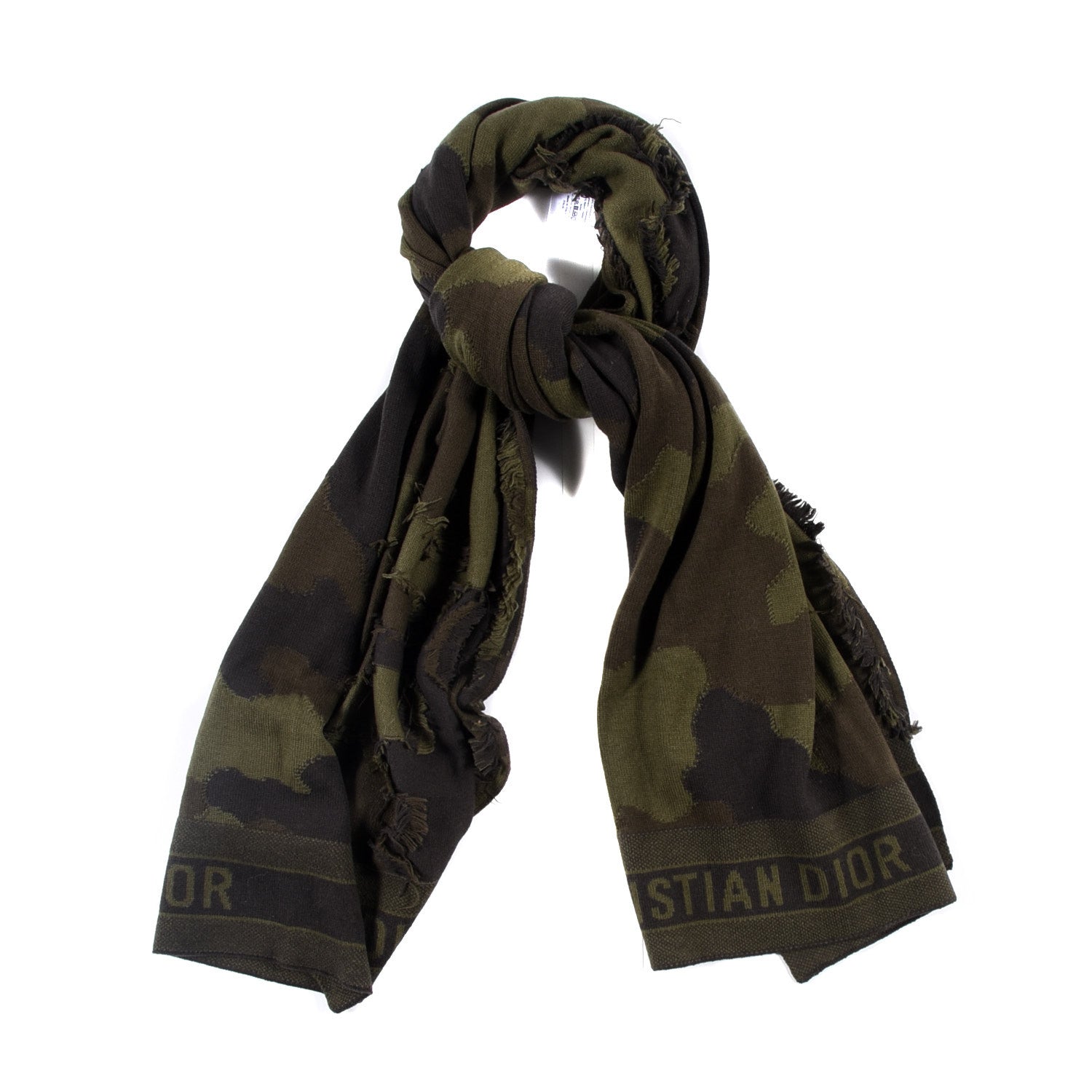 Christian Dior Wool Cashmere Embroidered Camouflage Stole Green 1 of 3