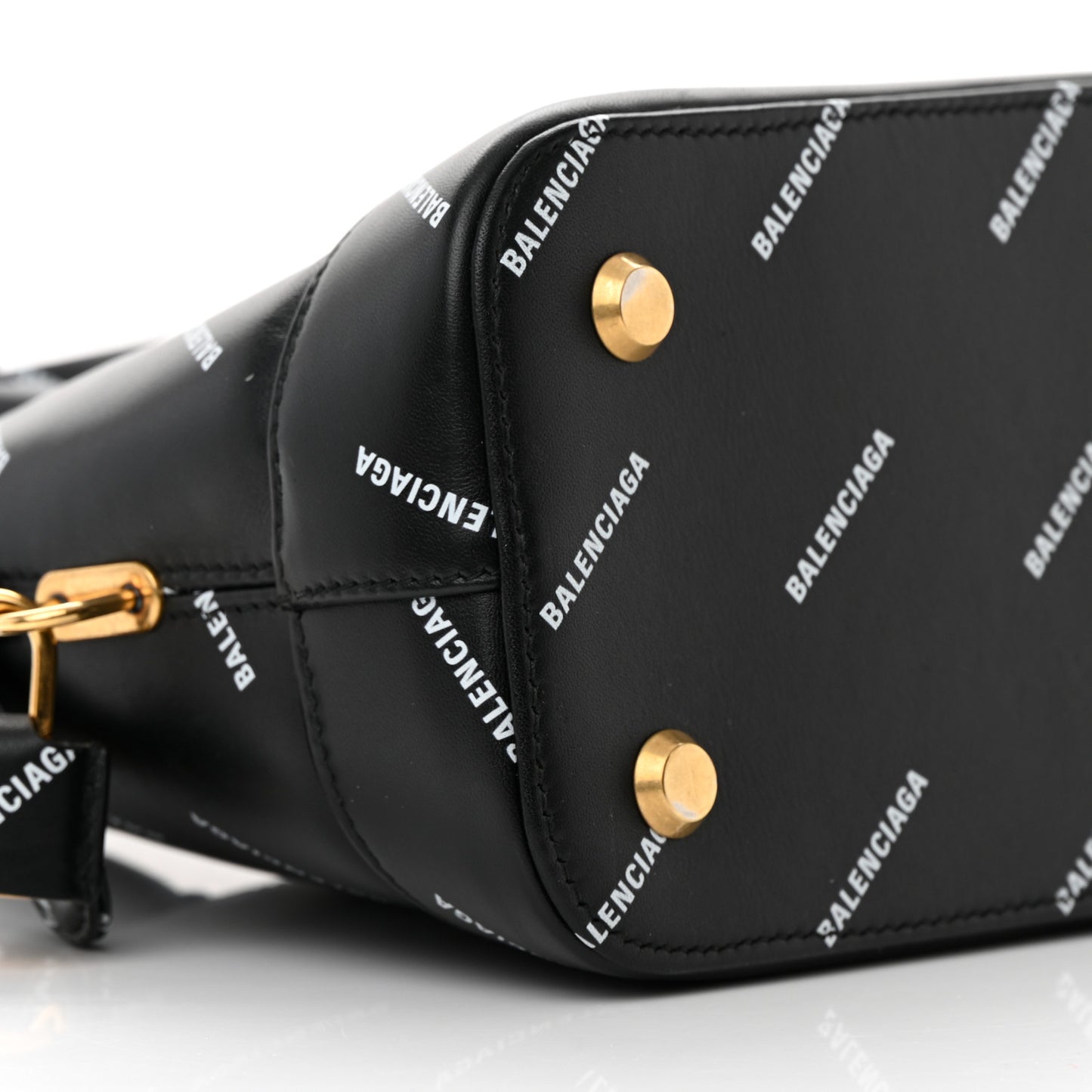 Calfskin Allover Logo S Ville Top Handle Bag Black White