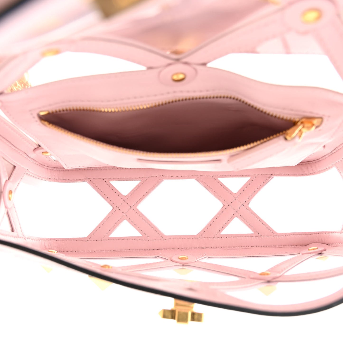 PVC Calfskin Medium Roman Stud Shoulder Bag Transparent Rose Quartz