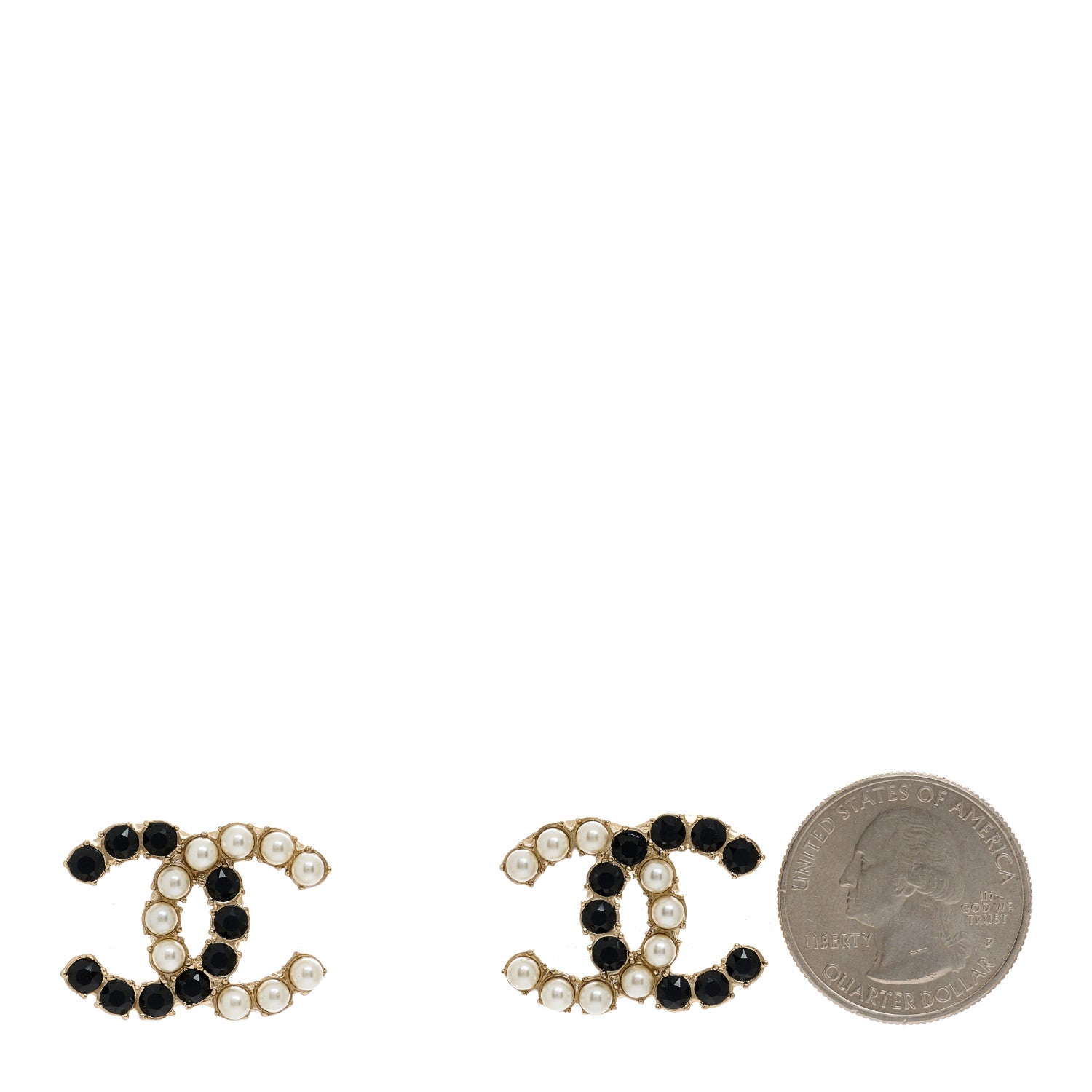 Chanel Crystal Pearl CC Dazzling Domino Earrings Gold Black 2 of 4