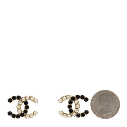 Chanel Crystal Pearl CC Dazzling Domino Earrings Gold Black 2 of 4