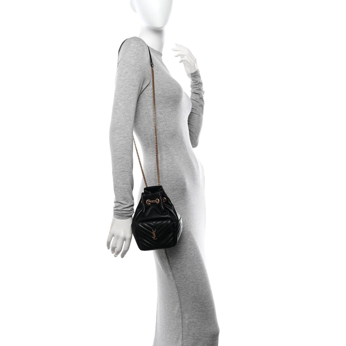 Lambskin Matelasse Monogram Joe Nano Bucket Bag Black