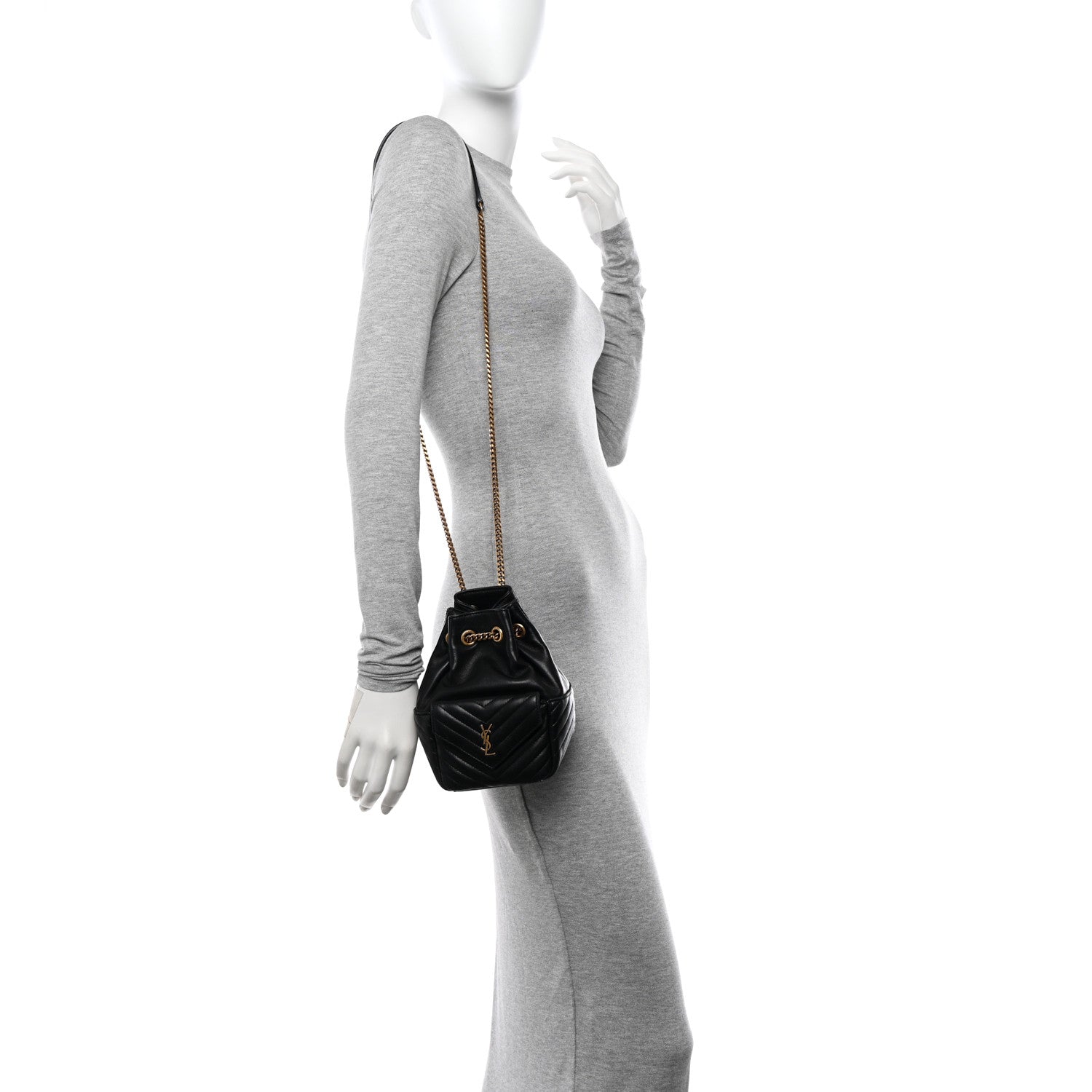 Saint Laurent Lambskin Matelasse Monogram Joe Nano Bucket Bag Black 2 of 10