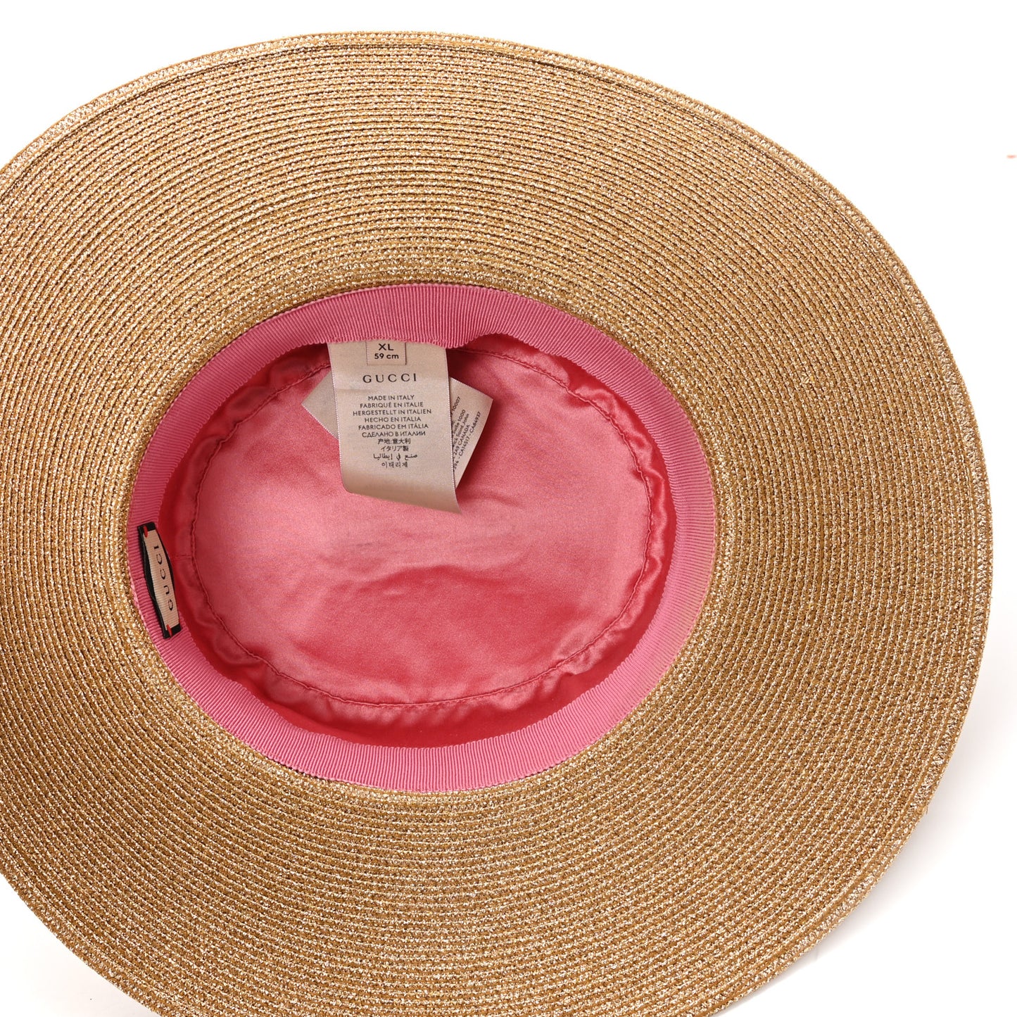 Glittered Straw Grosgrain Wide Brim Hat XL Gold Black