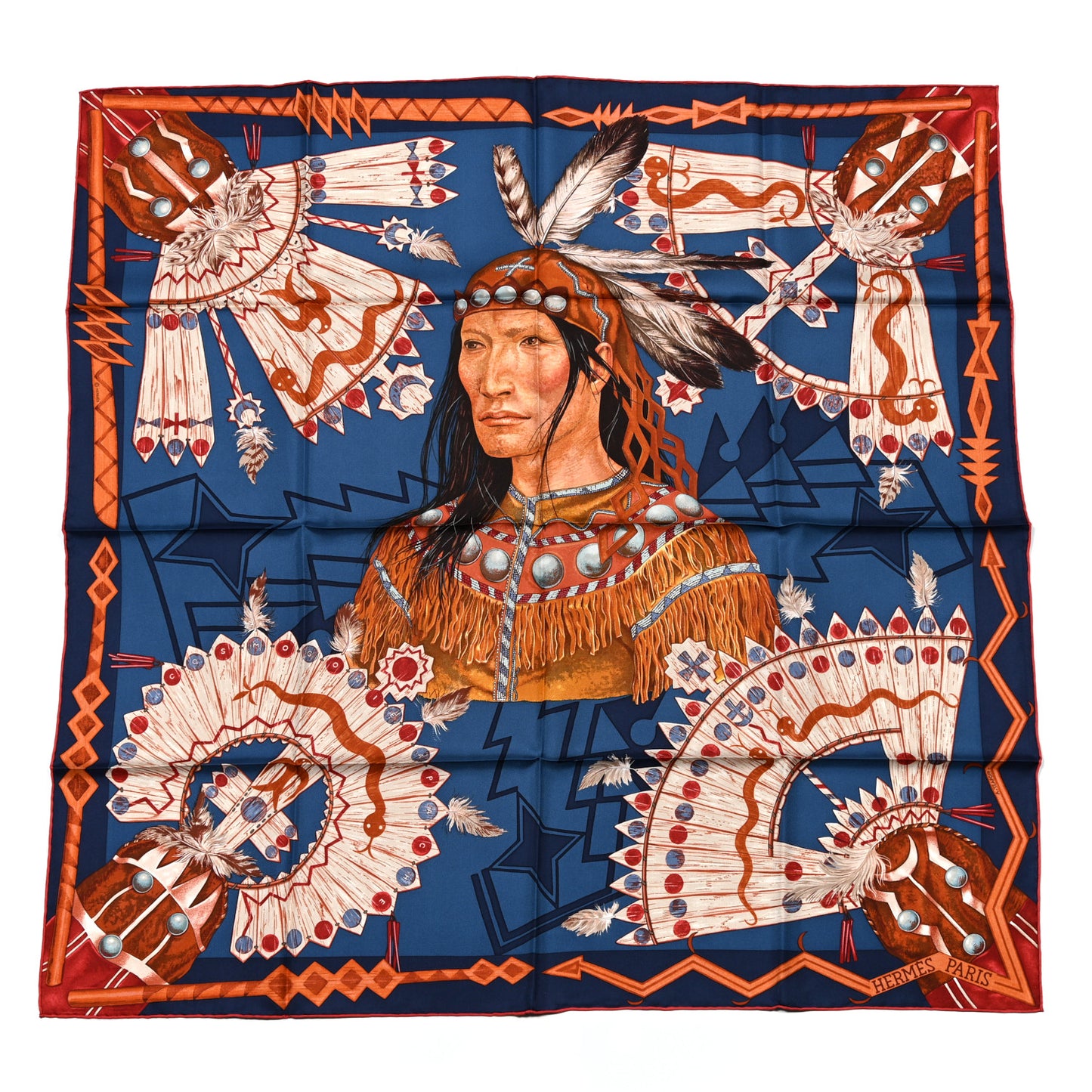 Silk Cosmogonie Apache Scarf 90 Blue Red Multicolor