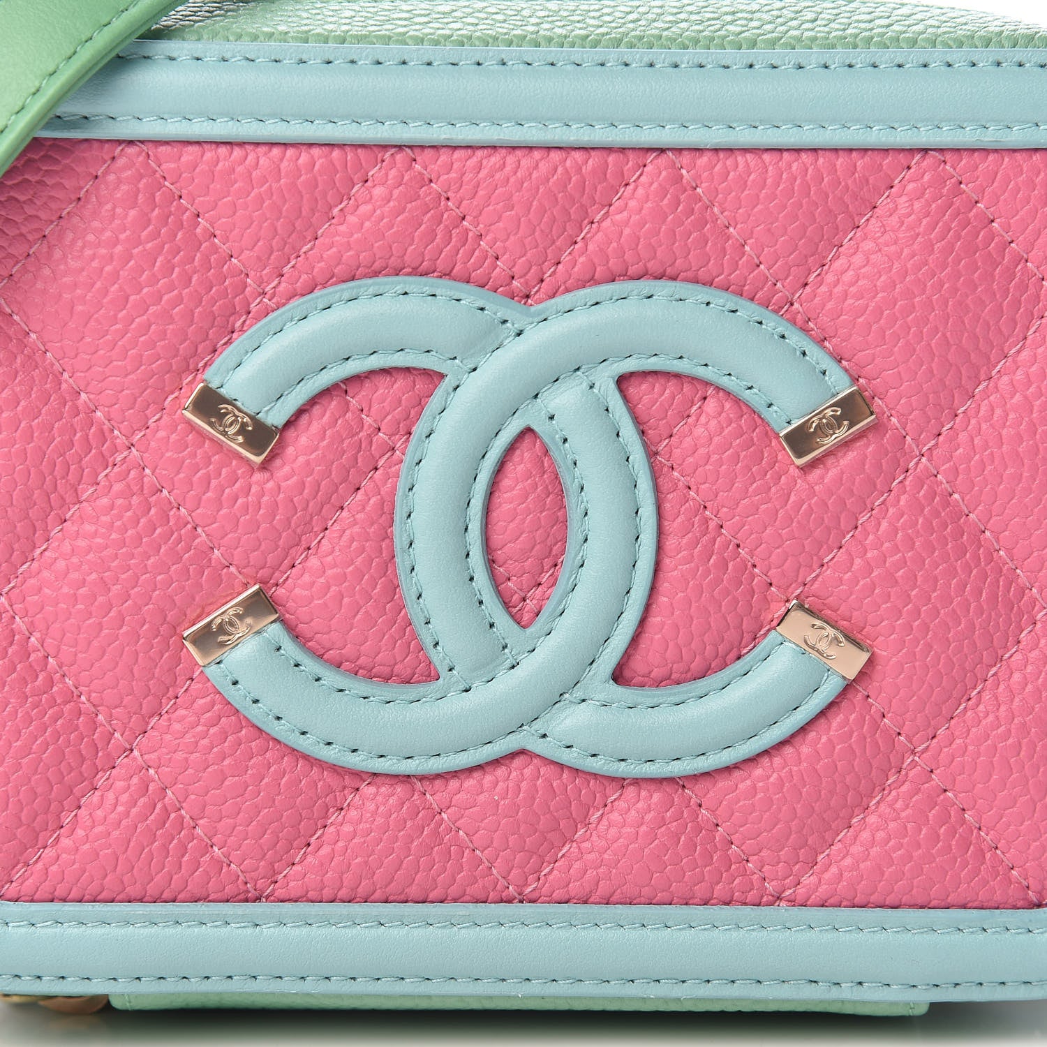 Chanel Caviar Quilted Filigree Vanity Clutch With Chain Pink Light Blue Green 8 of 10