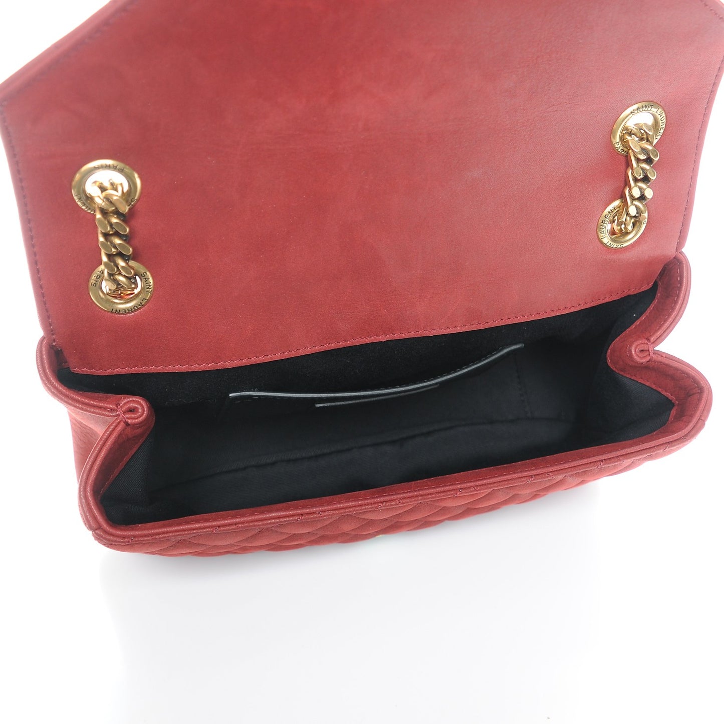 Sheepskin Tri-Quilt Monogram Medium Soft Envelope Bag Red