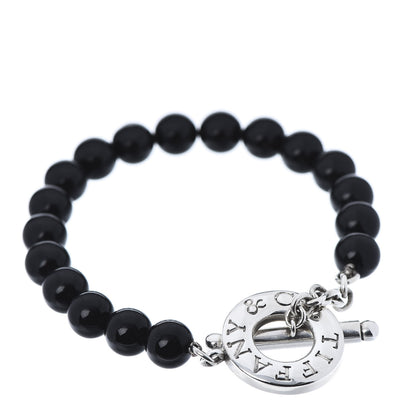 Tiffany Sterling Silver Black Onyx Bead Toggle Bracelet 1 of 5