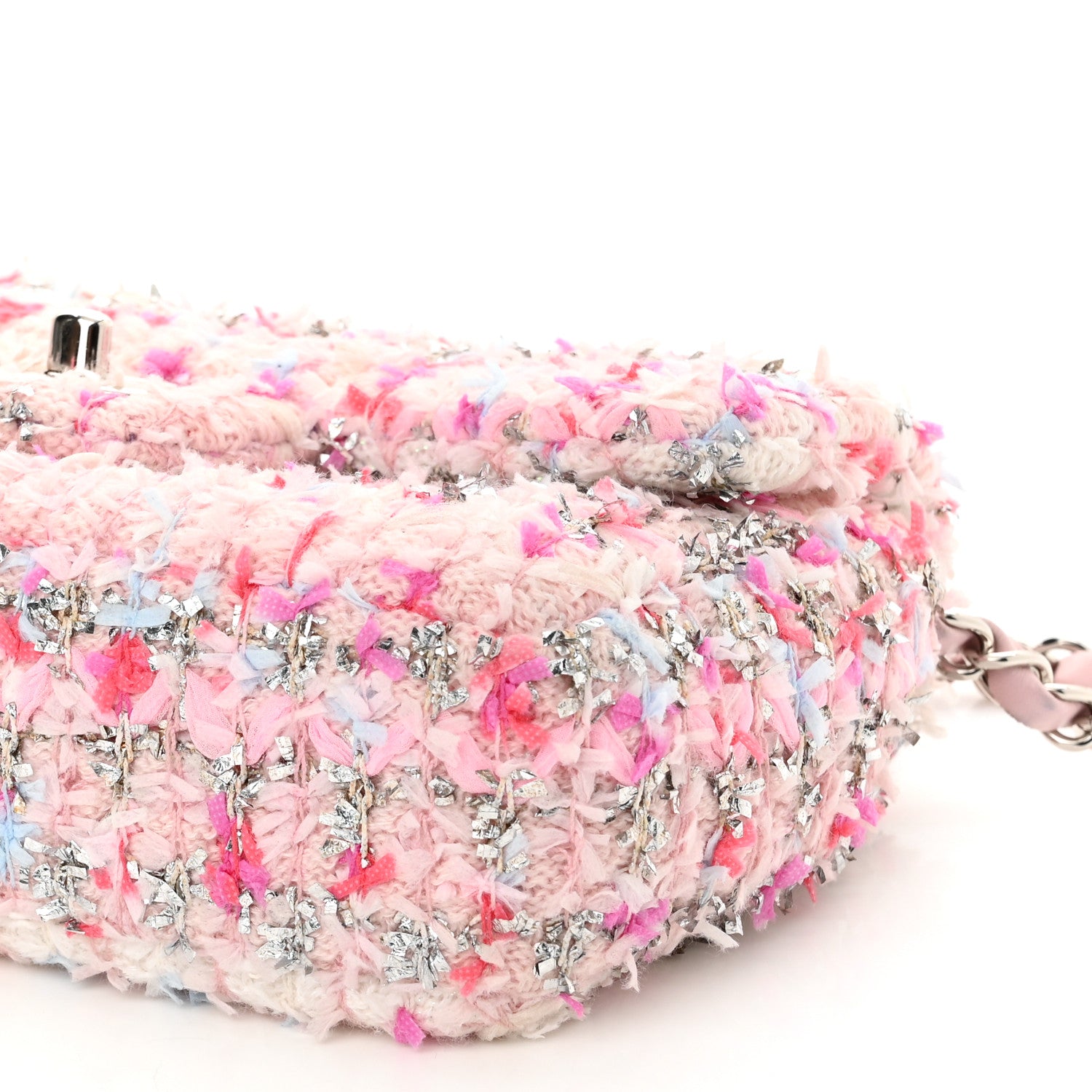 Chanel Tweed Quilted Mini Rectangular Flap Light Pink Silver Blue 10 of 11