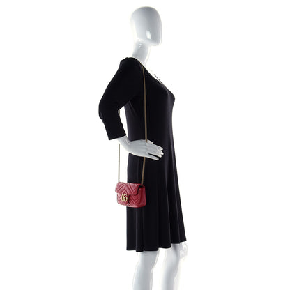 Gucci Calfskin Matelasse Super Mini GG Marmont Shoulder Bag Hibiscus Red 2 of 8