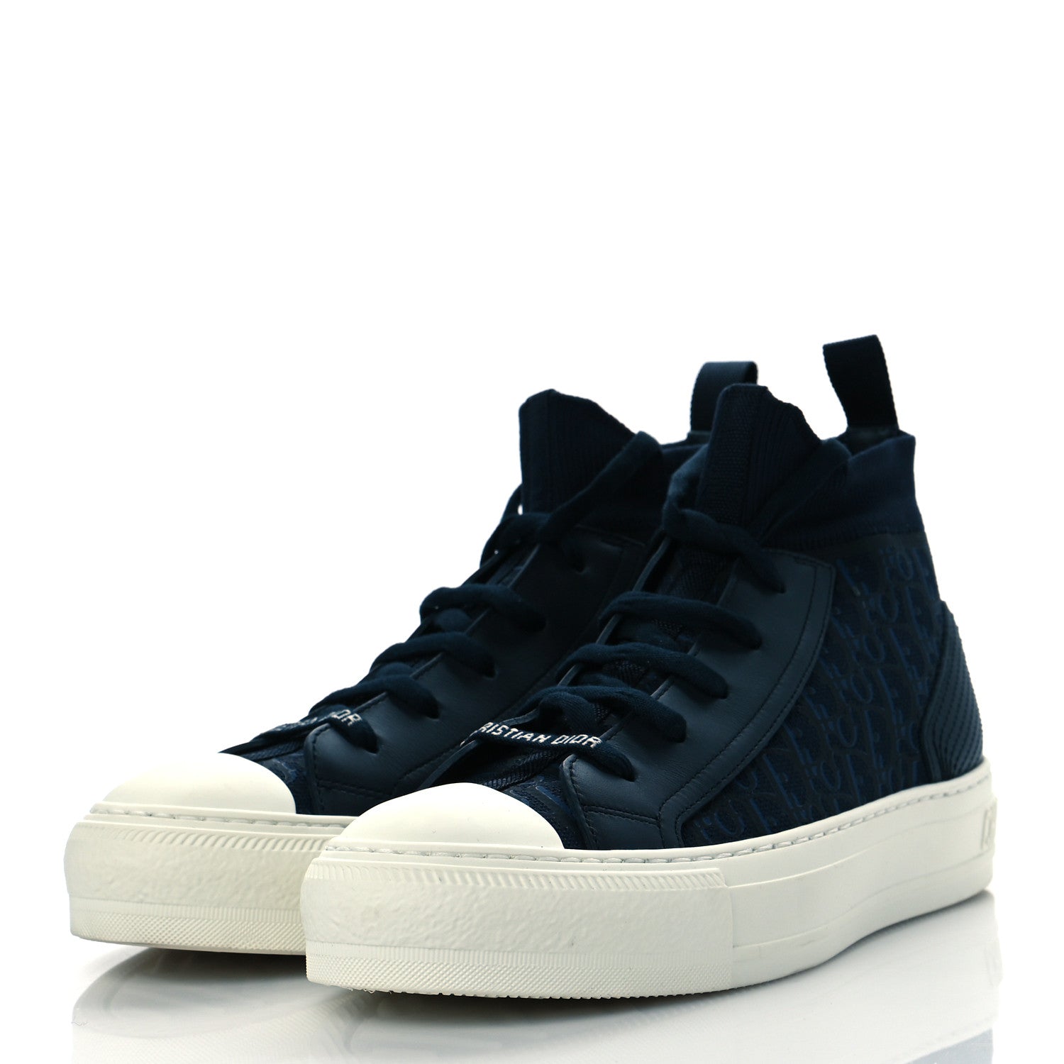 Christian Dior Technical Canvas Mesh Calfskin Womens Oblique Walk'n Dior High Top Sneakers 36.5 Deep Blue 3 of 9