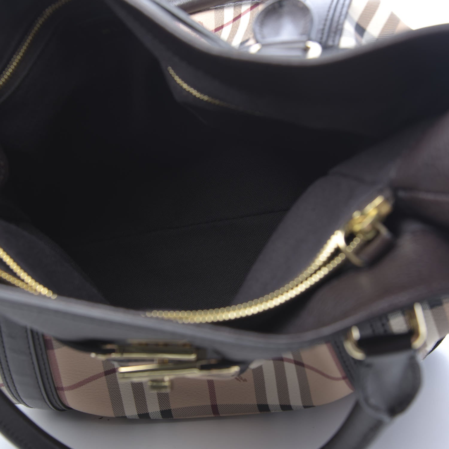 Burberry Grained Calfskin Haymarket Check Medium Golderton Tote Chocolate 6 of 12