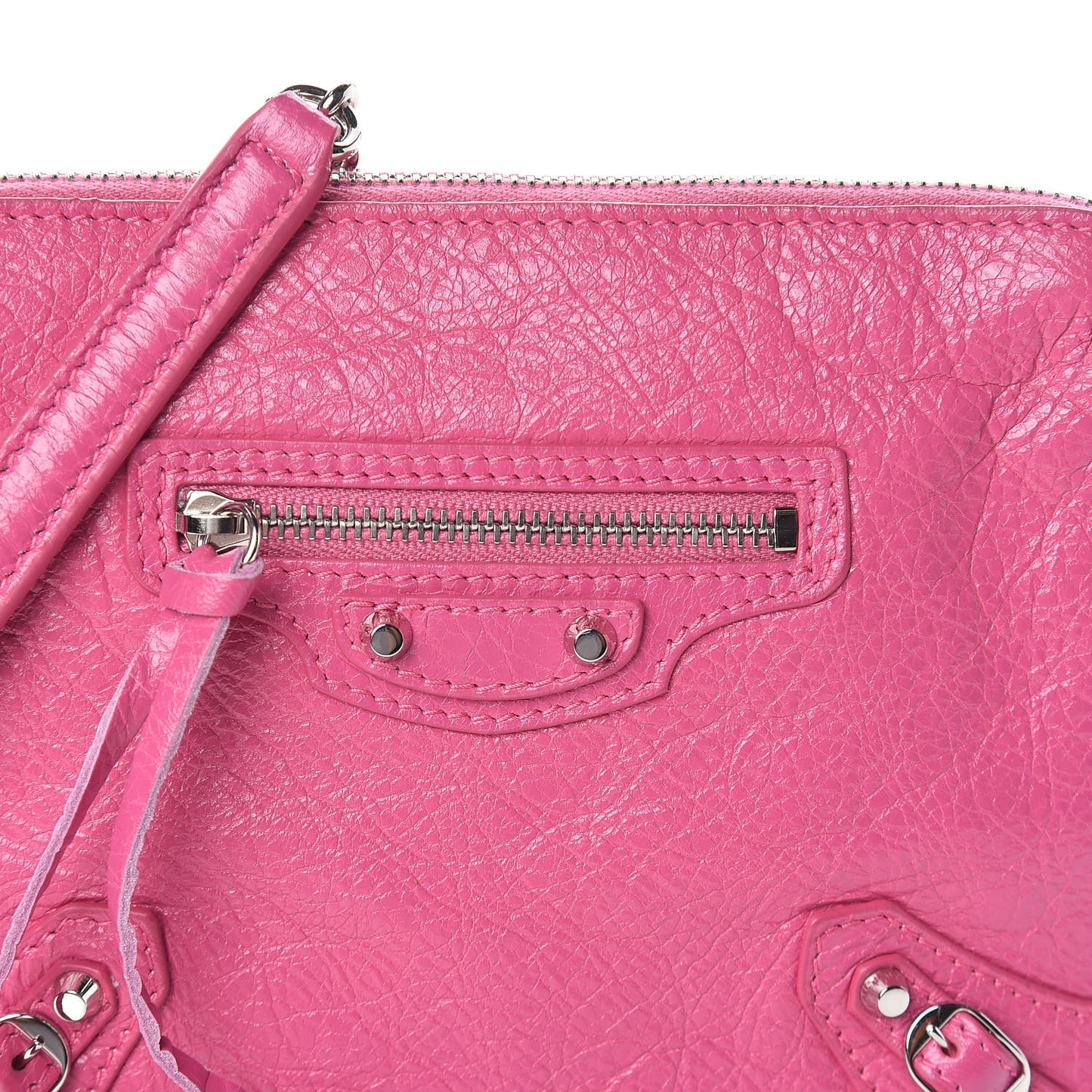 Agneau Arena Classic Silver Hardware Pouch With A Chain Crossbody Rose Flamingo