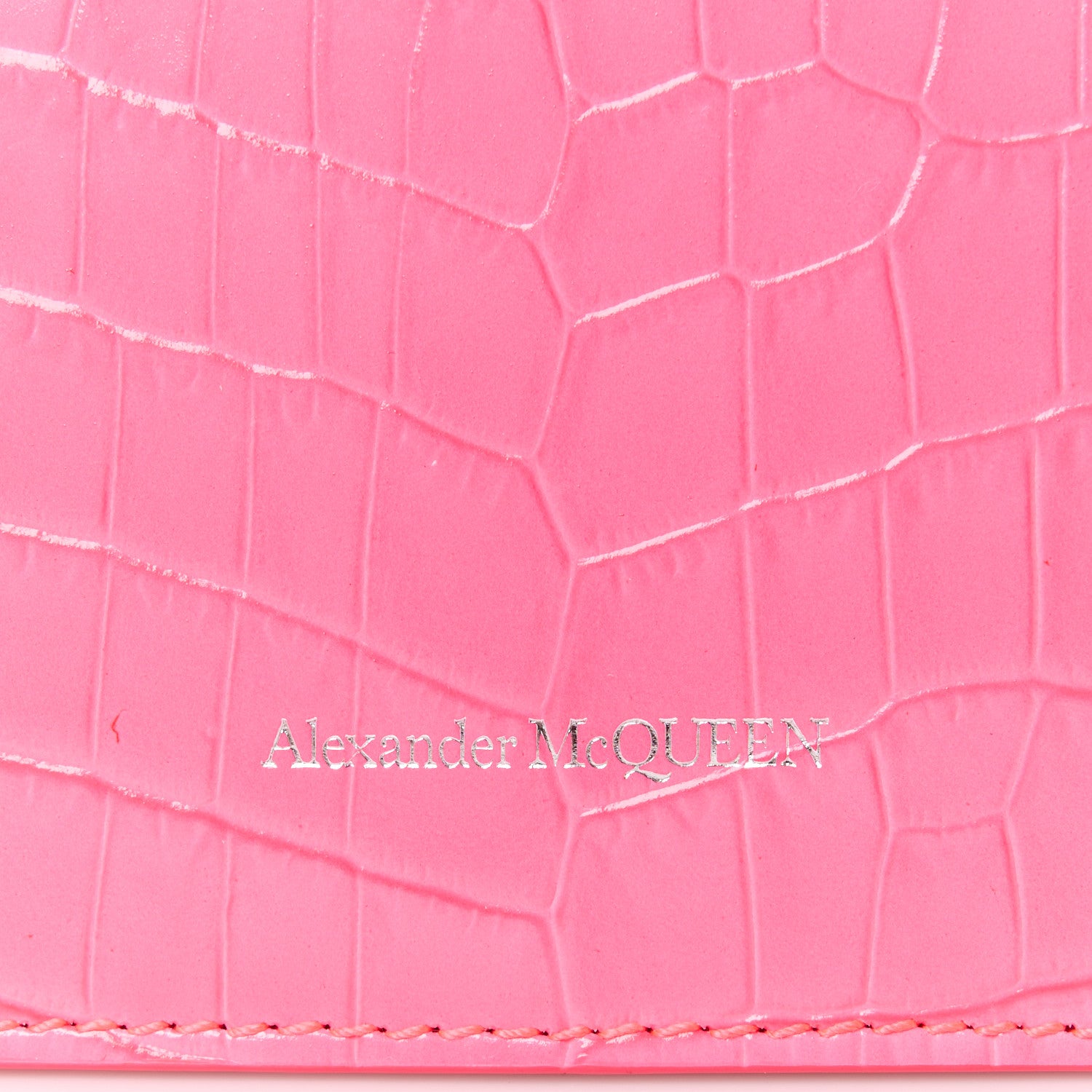 Alexander McQueen Calfskin Crocodile Embossed Skull Mini Crossbody Bag Neon Pink 7 of 10