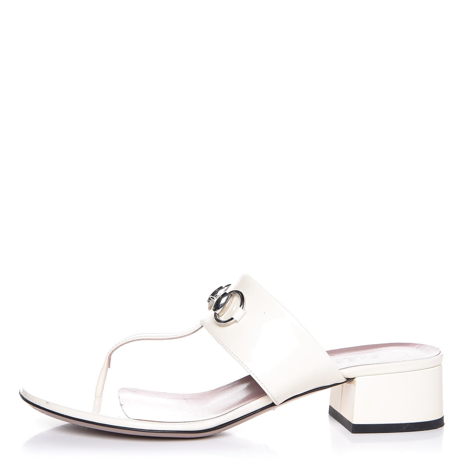 Gucci Vernice Crystal Horsebit Thong Sandals 37.5 Off White 1 of 12