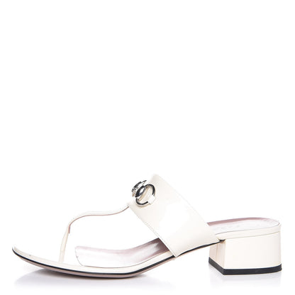 Gucci Vernice Crystal Horsebit Thong Sandals 37.5 Off White 1 of 12