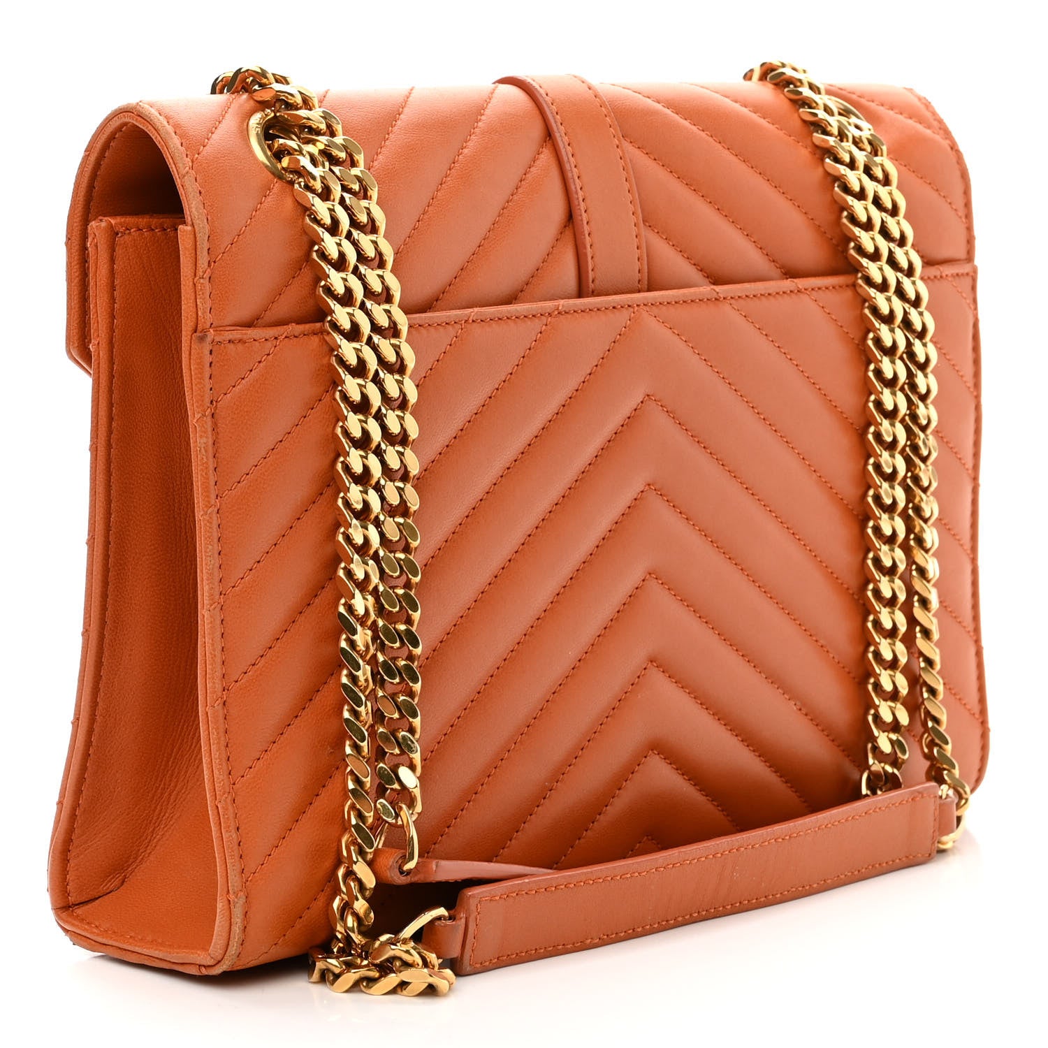 Saint Laurent Smooth Calfskin Matelasse Chevron Medium Monogram Satchel Mandarine 3 of 14