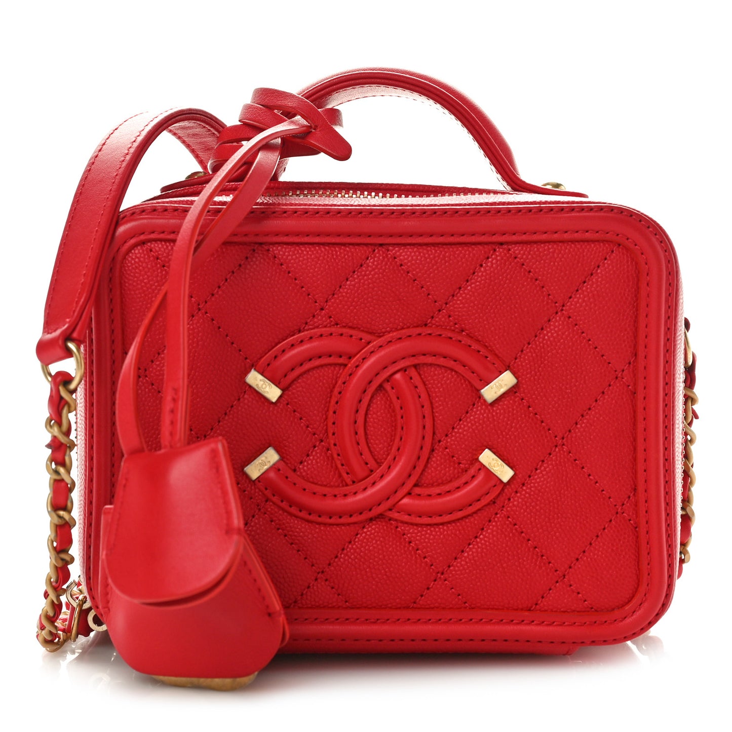 Caviar Quilted Small CC Filigree Vanity Case Red
