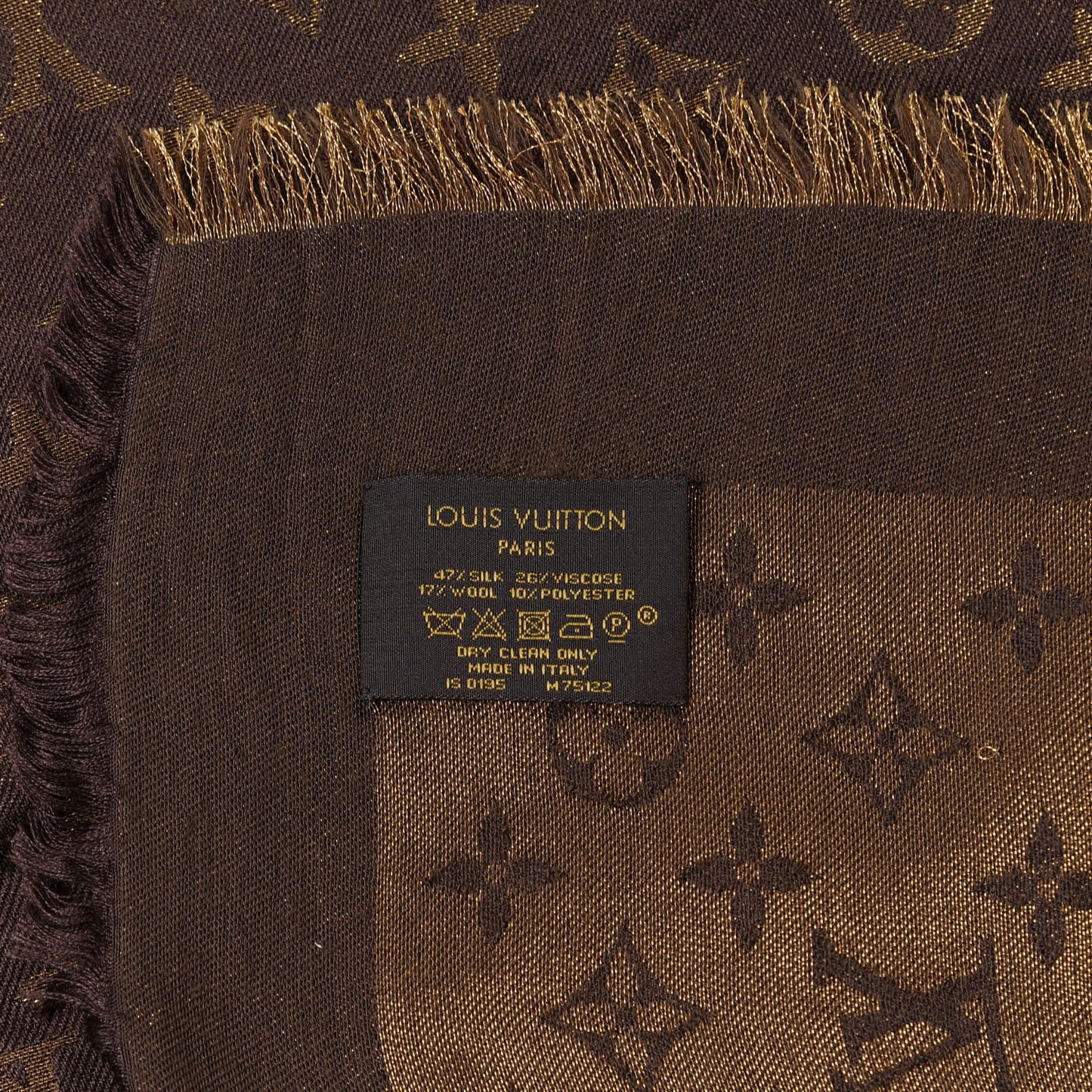 Silk Lurex Wool Monogram Shine Shawl Brown