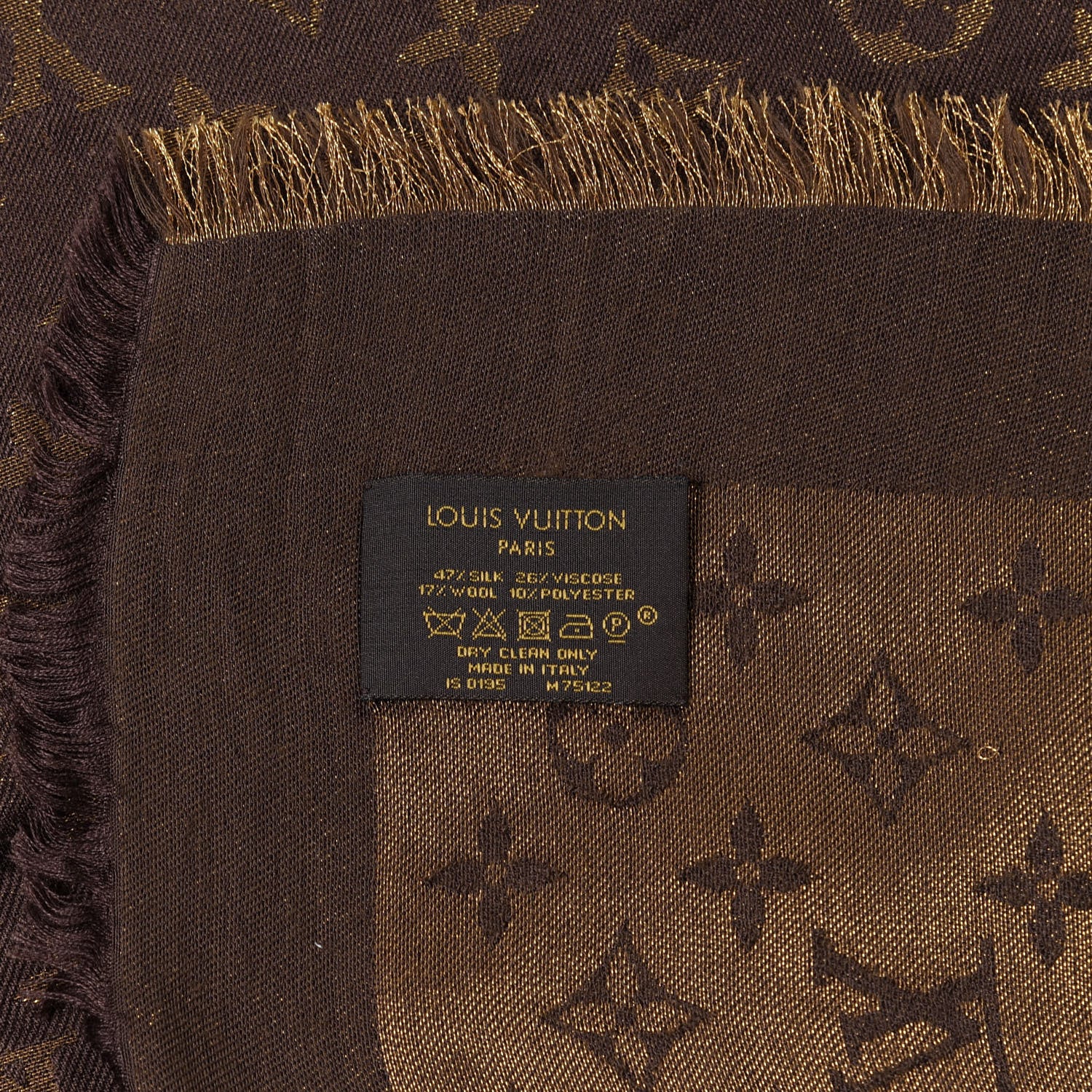 Louis Vuitton Silk Lurex Wool Monogram Shine Shawl Brown 3 of 3