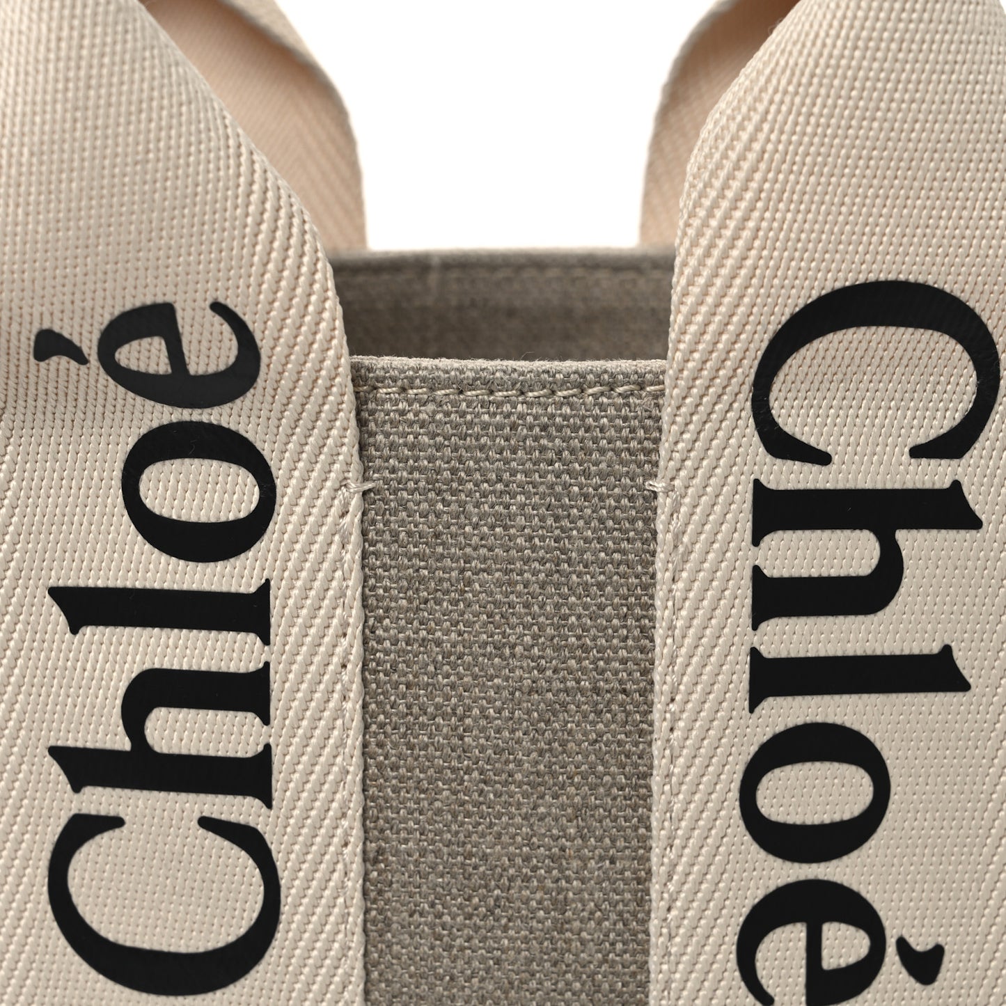 Linen Calfskin Small Woody Ribbon Tote With Strap White Brown