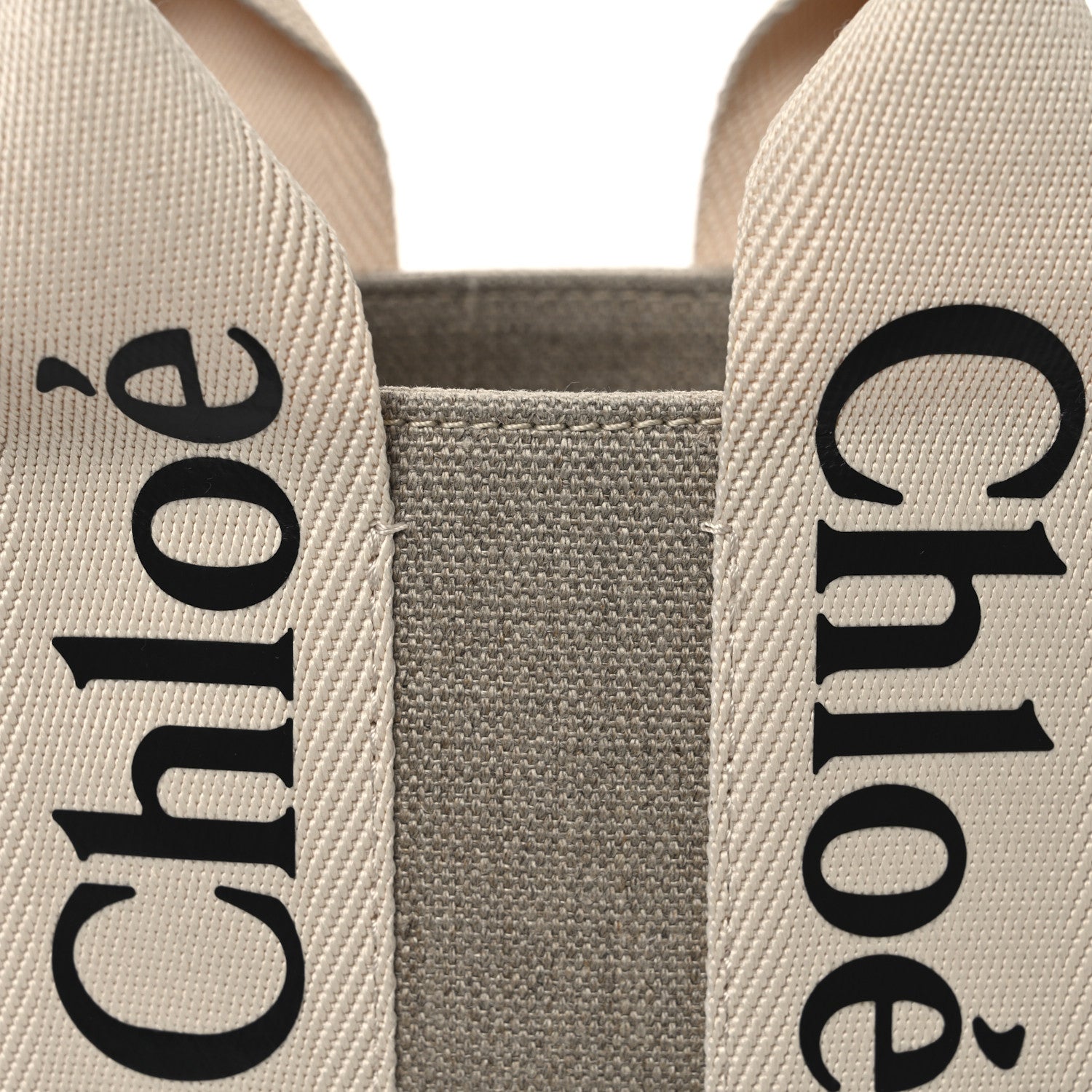 Chloe Linen Calfskin Small Woody Ribbon Tote With Strap White Brown 7 of 9