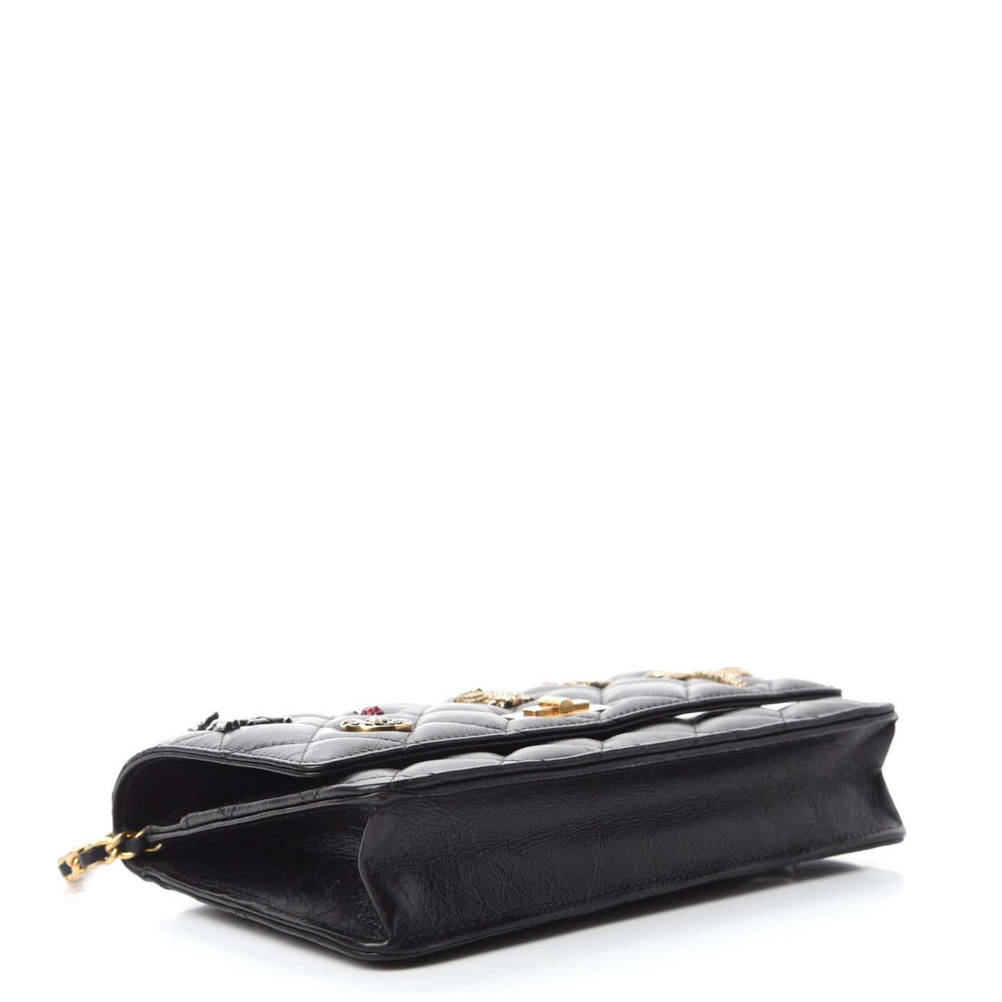 Aged Calfskin Quilted Lucky Charms 2.55 Reissue Wallet On Chain WOC Black