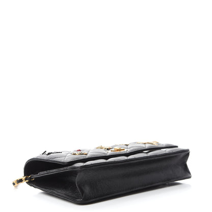 Chanel Aged Calfskin Quilted Lucky Charms 2.55 Reissue Wallet On Chain WOC Black 4 of 12