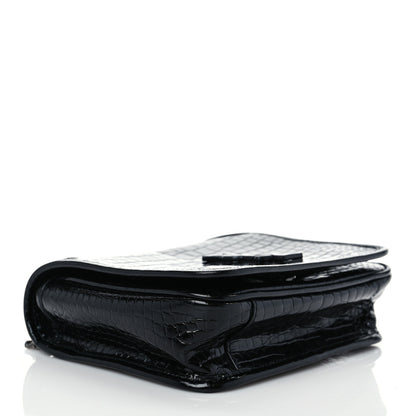 Saint Laurent Crocodile Embossed Lambskin Matelasse Monogram Niki Chain Wallet Black 4 of 8