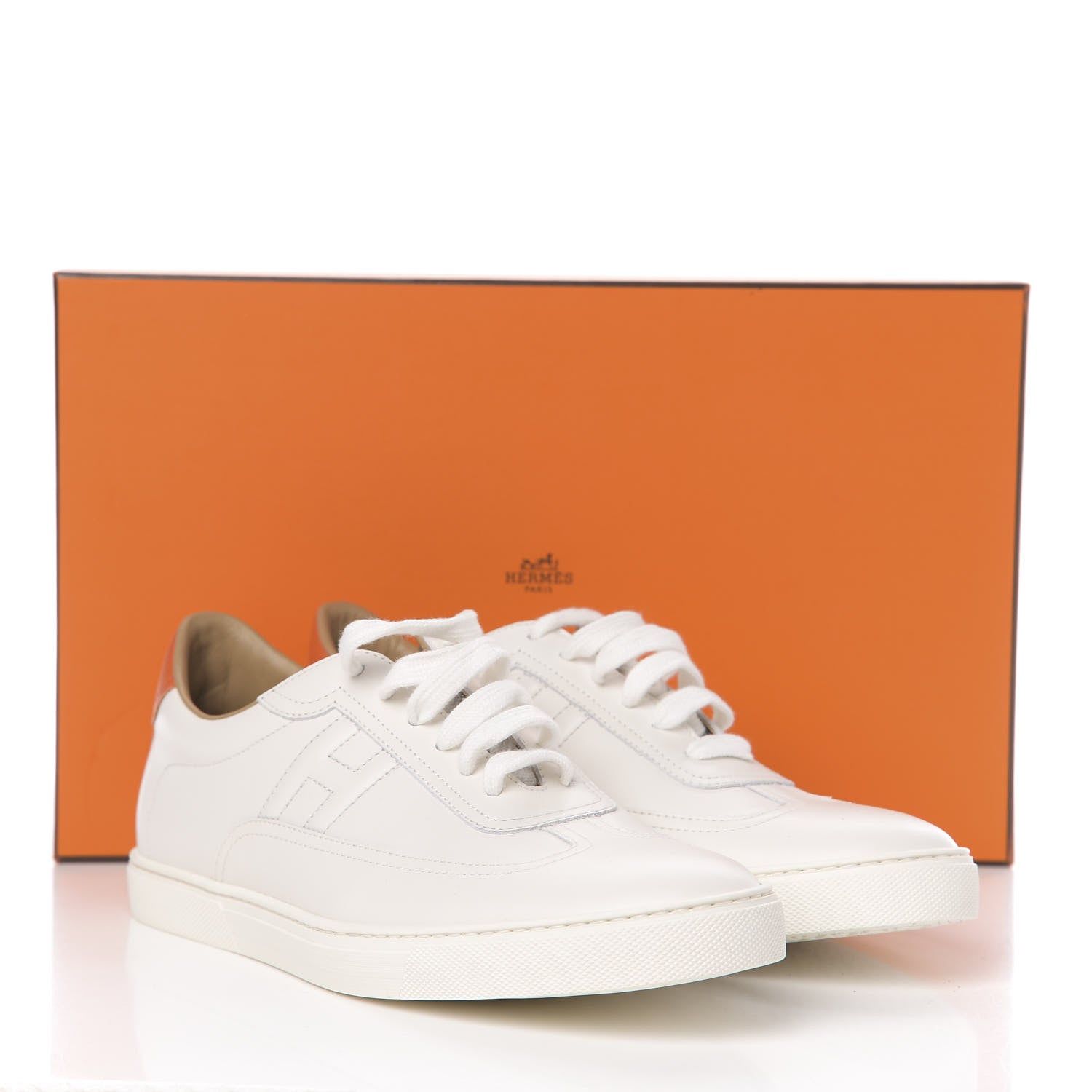 Hermes Calfskin Womens Quicker Sneakers 41 White Orange 9 of 9