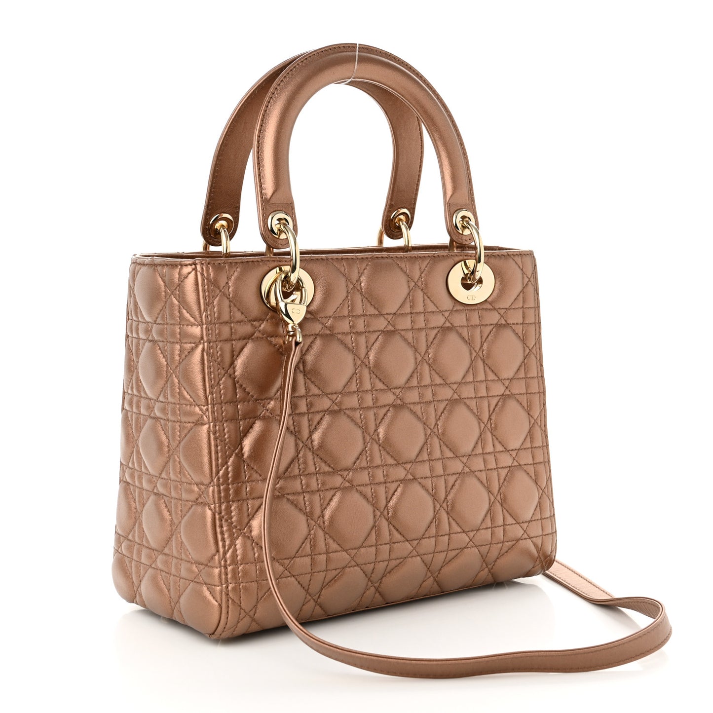 Metallic Lambskin Cannage Medium Lady Dior Bronze