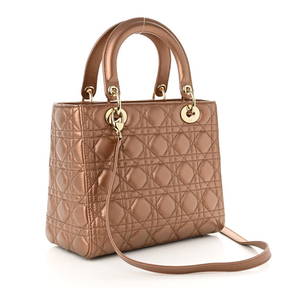 Christian Dior Metallic Lambskin Cannage Medium Lady Dior Bronze 2 of 10
