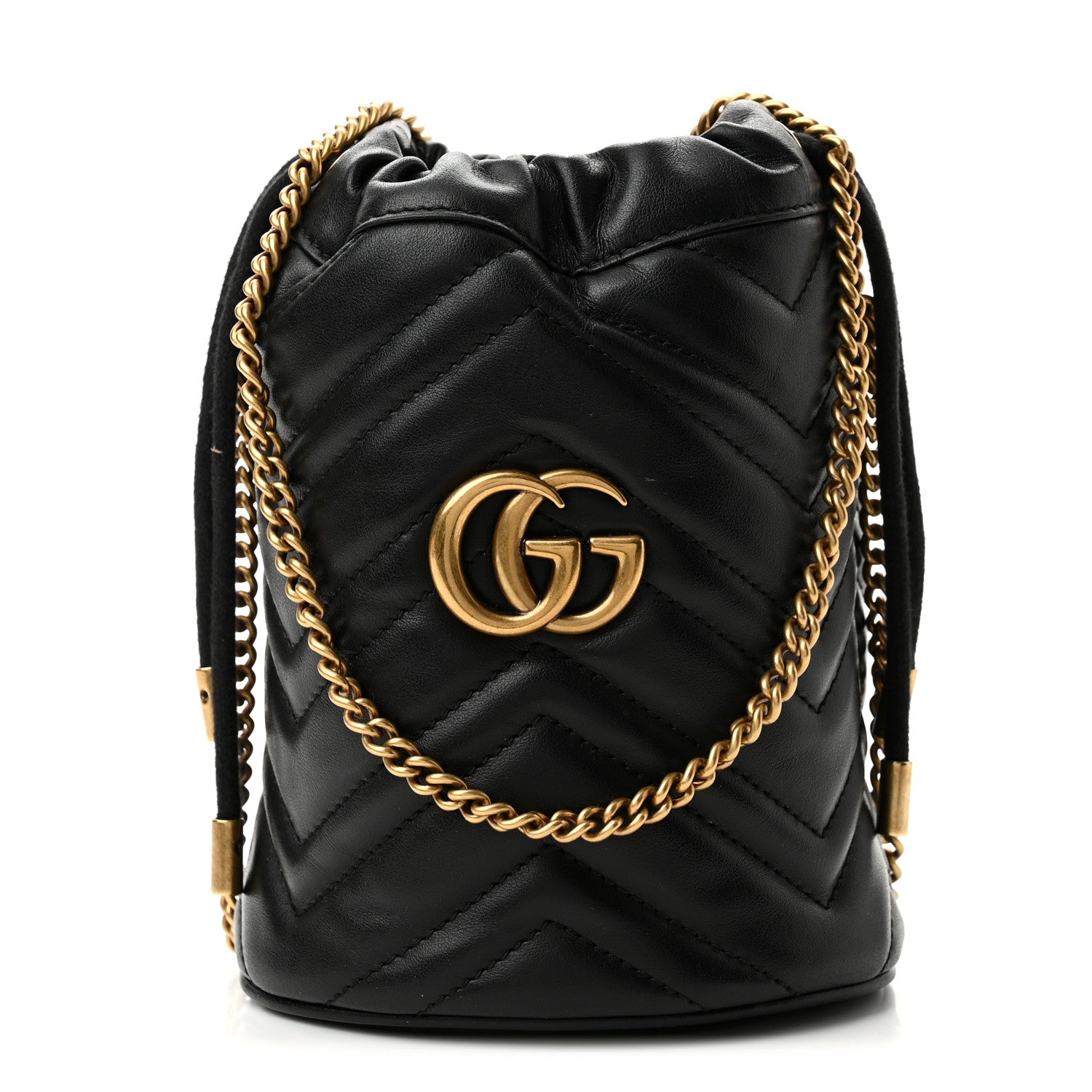 Gucci Calfskin Matelasse Mini GG Marmont 2.0 Bucket Bag Black 1 of 11