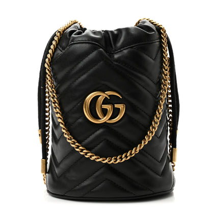 Gucci Calfskin Matelasse Mini GG Marmont 2.0 Bucket Bag Black 1 of 11