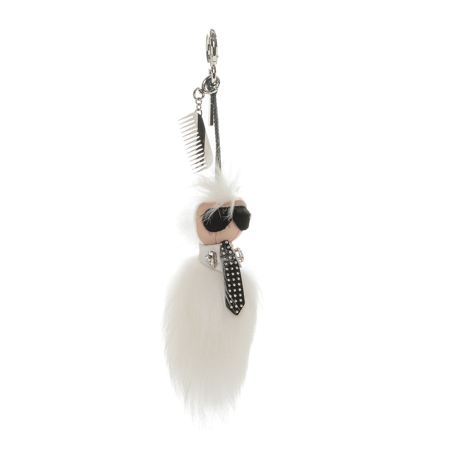 Fendi Fox Goat Mink Fur Nappa Crystal Studded Mini Karlito Tuxedo Bag Charm White Multicolor 1 of 4