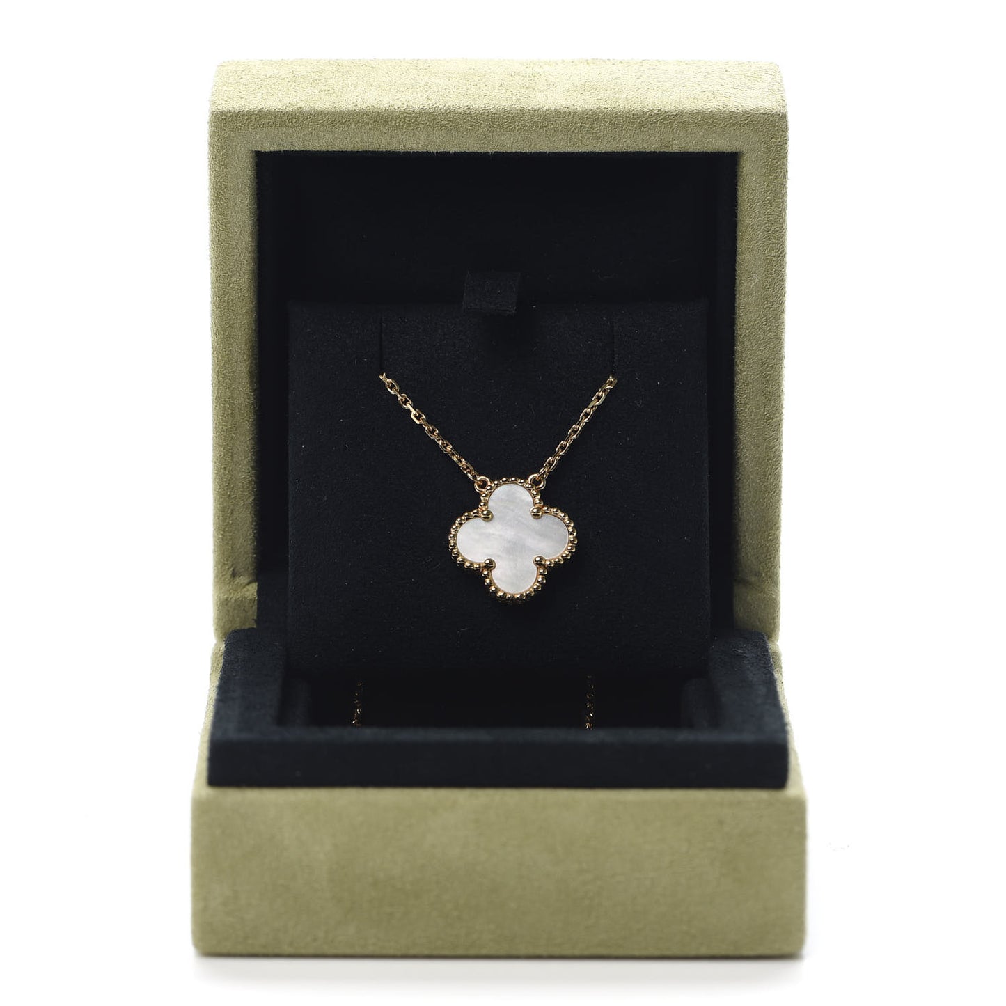 18K Yellow Gold Mother of Pearl Vintage Alhambra Pendant Necklace